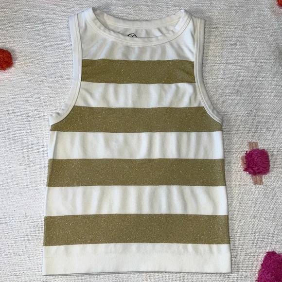 Roslyn Sanchez seamless gold/ivory striped tank top Size XS/Small nwot - Picture 3 of 8